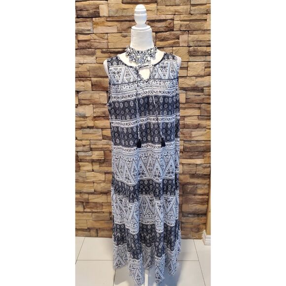 CJ BANKS BOHEMIAN DRESS BLUE/BLACK SLEEVELESS POLY/SPANDEX SIZE X(L) - Picture 3 of 6